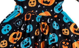 Birdie Bean Girl's Long Sleeve Dress - Dex (Jack O'Lanterns) Glow-in-the-Dark