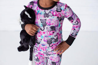 Birdie Bean Girl's Long Sleeve Pajama Set - Buffy (Pumpkins with Cats and Spiders)