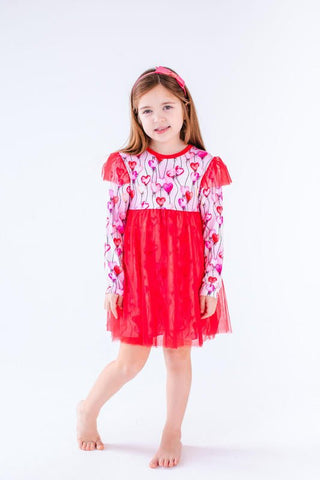 Birdie Bean Girl's Long Sleeve Tulle Dress - Amara (Heart Balloons)