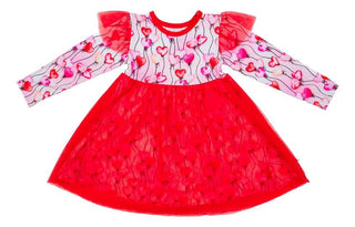 Birdie Bean Girl's Long Sleeve Tulle Dress - Amara (Heart Balloons)