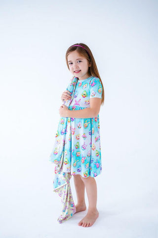 Birdie Bean Girl's Short Sleeve Dress - Elijah (Chick & Bunny Eggs)