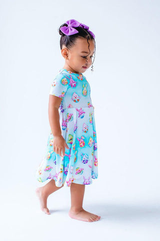 Birdie Bean Girl's Short Sleeve Dress - Elijah (Chick & Bunny Eggs)