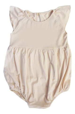 Girl's Solid Bamboo Short Sleeve Bubble Romper - Oatmeal Baby One-Pieces