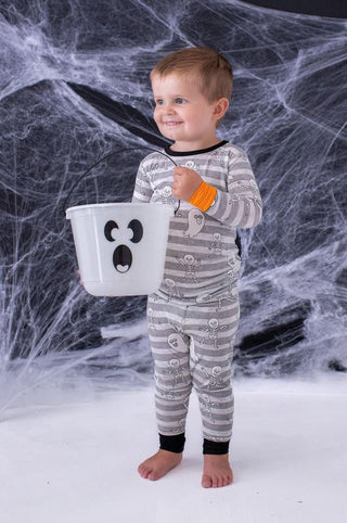 Birdie Bean Long Sleeve Pajama Set - Georgie (Stripes with Ghosts and Skeleton) Glow-in-the-Dark