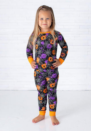 Birdie Bean Long Sleeve Pajama Set - Gomez (Spider Webs on Graffiti) Glow-in-the-Dark