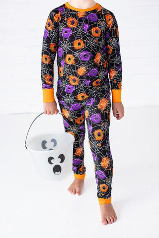 Birdie Bean Long Sleeve Pajama Set - Gomez (Spider Webs on Graffiti) Glow-in-the-Dark