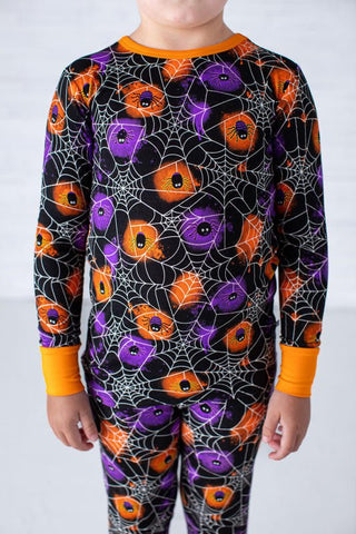 Birdie Bean Long Sleeve Pajama Set - Gomez (Spider Webs on Graffiti) Glow-in-the-Dark