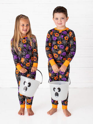 Birdie Bean Long Sleeve Pajama Set - Gomez (Spider Webs on Graffiti) Glow-in-the-Dark