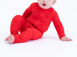 Birdie Bean Solid Bamboo Convertible Footie Romper - Scarlet Ribbed