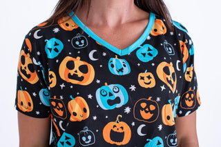 Birdie Bean Women's Short Sleeve Lounge Pajama Set - Dex (Jack O'Lanterns) Glow-in-the-Dark