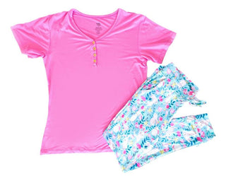 Birdie Bean Womens Short Sleeve Lounge Pajama Set - Lilly Bunnies | Cozy Sleepies provide warmth and snugness for better sleep.