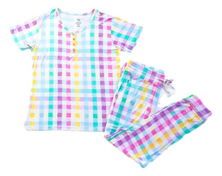 Birdie Bean Womens Short Sleeve Lounge Pajama Set - Mae Gingham | Cozy Sleepies provide warmth and snugness for better sleep.