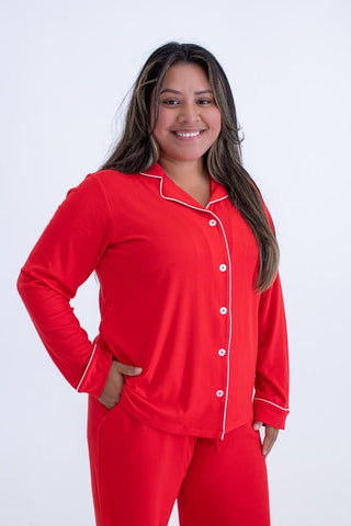 Birdie Bean Women's Solid Bamboo Long Sleeve Lounge Pajama Set - Scarlet Ribbed