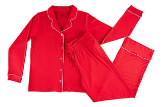 Women's Solid Bamboo Long Sleeve Lounge Pajama Set - Scarlet Ribbed Pajamas