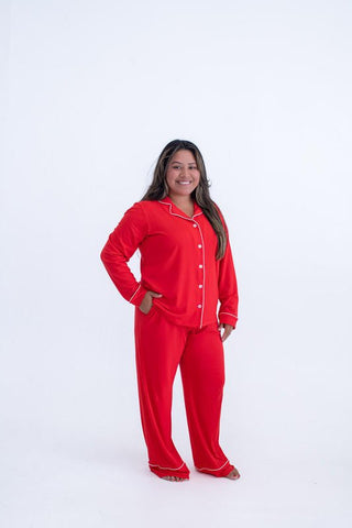 Birdie Bean Women's Solid Bamboo Long Sleeve Lounge Pajama Set - Scarlet Ribbed