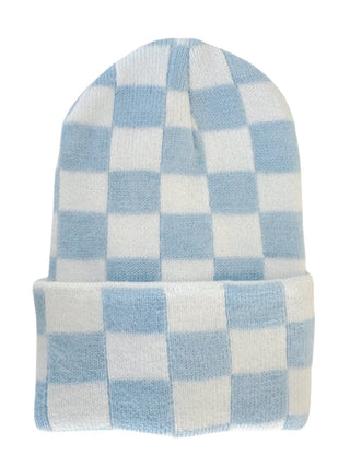 Baby's First Hat - Baby Blue/Warm White Checkerboard