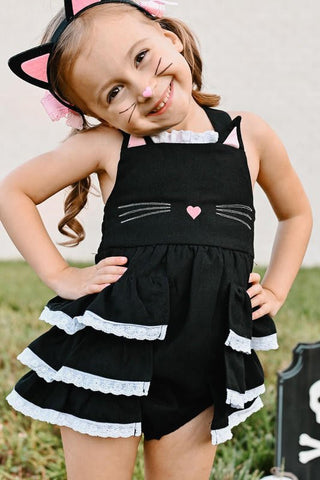 Girl's Kitty Pinafore Bubble Romper Baby One-Pieces