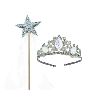 Raven Princess Crown and Wand Set - Silver & Ivory