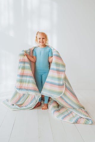 Bamboo Fluffle Throw Blanket with Embroidery - Happy Stripe