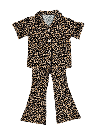 Bamboo Button Up Flare Set - Leopard