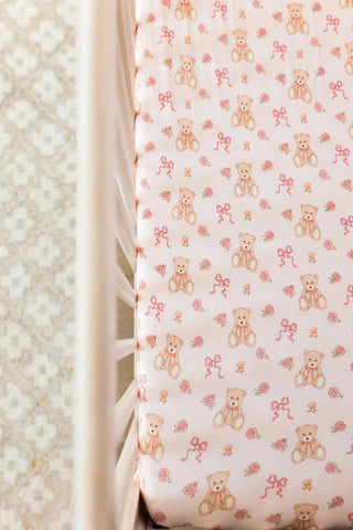 In My Jammers Crib Sheet - Teddy Bear and Bows | Baby Riddle