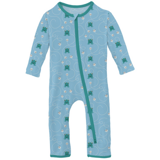 Kickee Pants Coverall with 2-Way Zipper - Seaside Blue Frogs & Flies | Baby Riddle