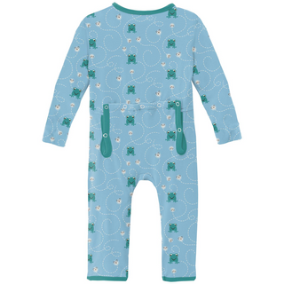 Kickee Pants Coverall with 2-Way Zipper - Seaside Blue Frogs & Flies | Baby Riddle