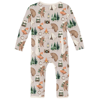 Kickee Pants Coverall with 2-Way Zipper - Latte Camping Animals | Baby Riddle