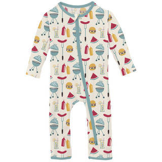 Kickee Pants Coverall with 2-Way Zipper - Natural BBQ | Baby Riddle