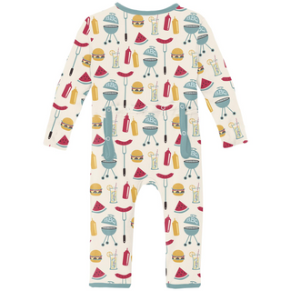 Kickee Pants Coverall with 2-Way Zipper - Natural BBQ | Baby Riddle