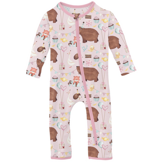 Kickee Pants Coverall with 2-Way Zipper - Shrinking Violet Forest Party | Baby Riddle