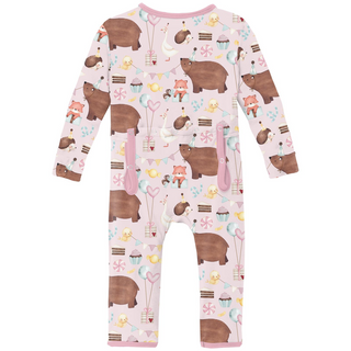 Kickee Pants Coverall with 2-Way Zipper - Shrinking Violet Forest Party | Baby Riddle