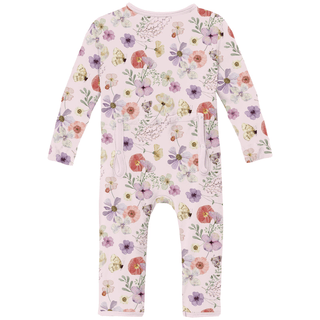 Kickee Pants 2-Way Zipper Coverall - Shrinking Violet Pressed Flowers | Baby Riddle