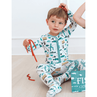 Kickee Pants Footie with 2-Way Zipper - Fresh Air Fishing | Baby Riddle