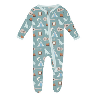 Kickee Pants Footie with 2-Way Zipper - Jade Campfire | Baby Riddle