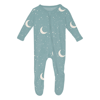 Kickee Pants 2-Way Zipper Footie - Jade Starry Sky & Moon | Baby Riddle