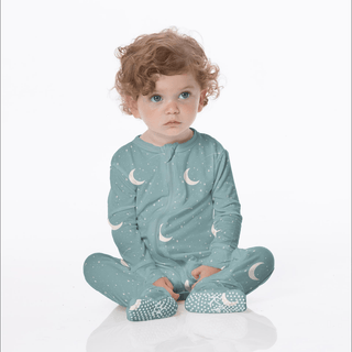 Kickee Pants 2-Way Zipper Footie - Jade Starry Sky & Moon | Baby Riddle