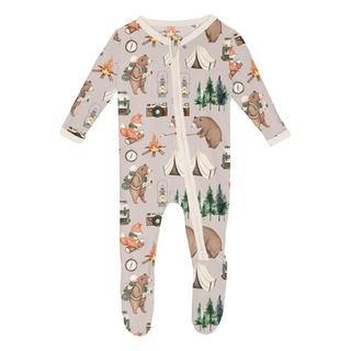 Kickee Pants Footie with 2-Way Zipper - Latte Camping Animals | Baby Riddle