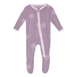 Kickee Pants Footie with 2-Way Zipper - Lavender Dandelion Wish | Baby Riddle