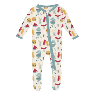 Kickee Pants Footie with 2-Way Zipper - Natural BBQ | Baby Riddle