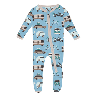 Kickee Pants 2-Way Zipper Footie - Seaside Blue On the Way | Baby Riddle