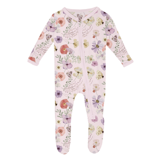 Kickee Pants 2-Way Zipper Footie - Shrinking Violet Pressed Flowers | Baby Riddle