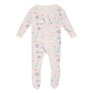 Kickee Pants Footie with 2-Way Zipper - Shrinking Violet Sleeping Unicorns | Baby Riddle