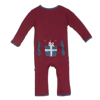 Bamboo Applique Coverall - Brick Present KicKee Pants