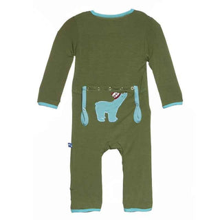 Bamboo Applique Coverall - Moss Polar Bear KicKee Pants