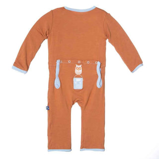 Bamboo Applique Coverall Romper- Copper Owl KicKee Pants