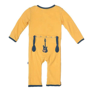 Bamboo Applique Coverall Romper- Fuzzy Bee Guitars KicKee Pants