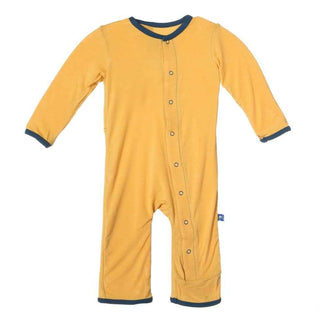 Bamboo Applique Coverall Romper- Fuzzy Bee Guitars KicKee Pants