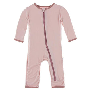 Bamboo Applique Coverall with Zipper - Baby Rose Ballet KicKee Pants