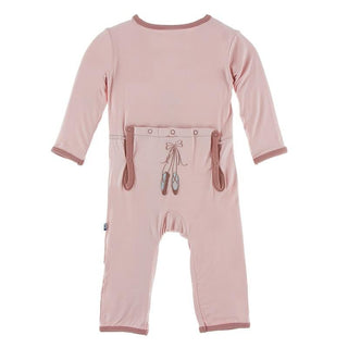 Bamboo Applique Coverall with Zipper - Baby Rose Ballet KicKee Pants